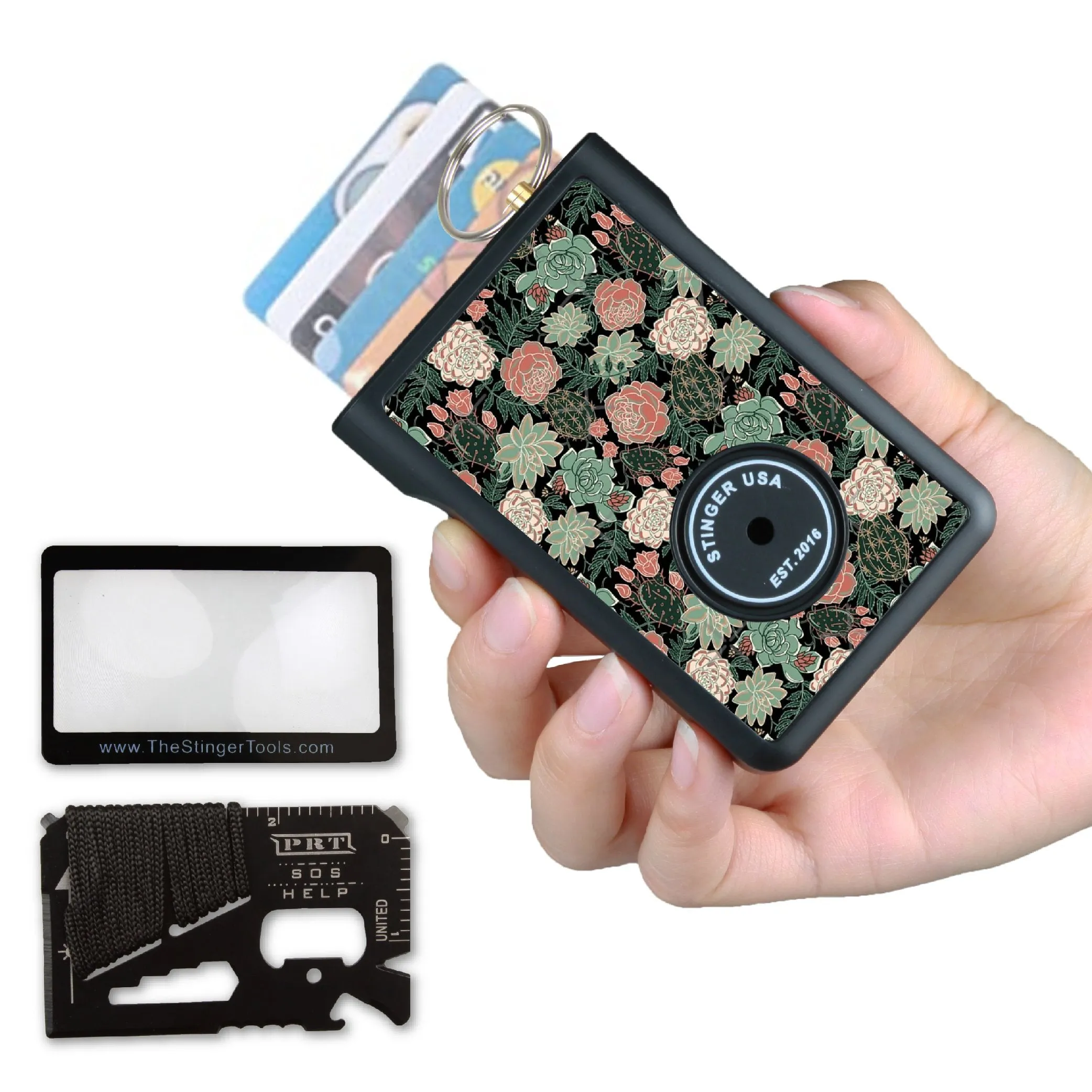 Safety Wallet With Personal Alarm Multi Functional Tool (Green Marble)