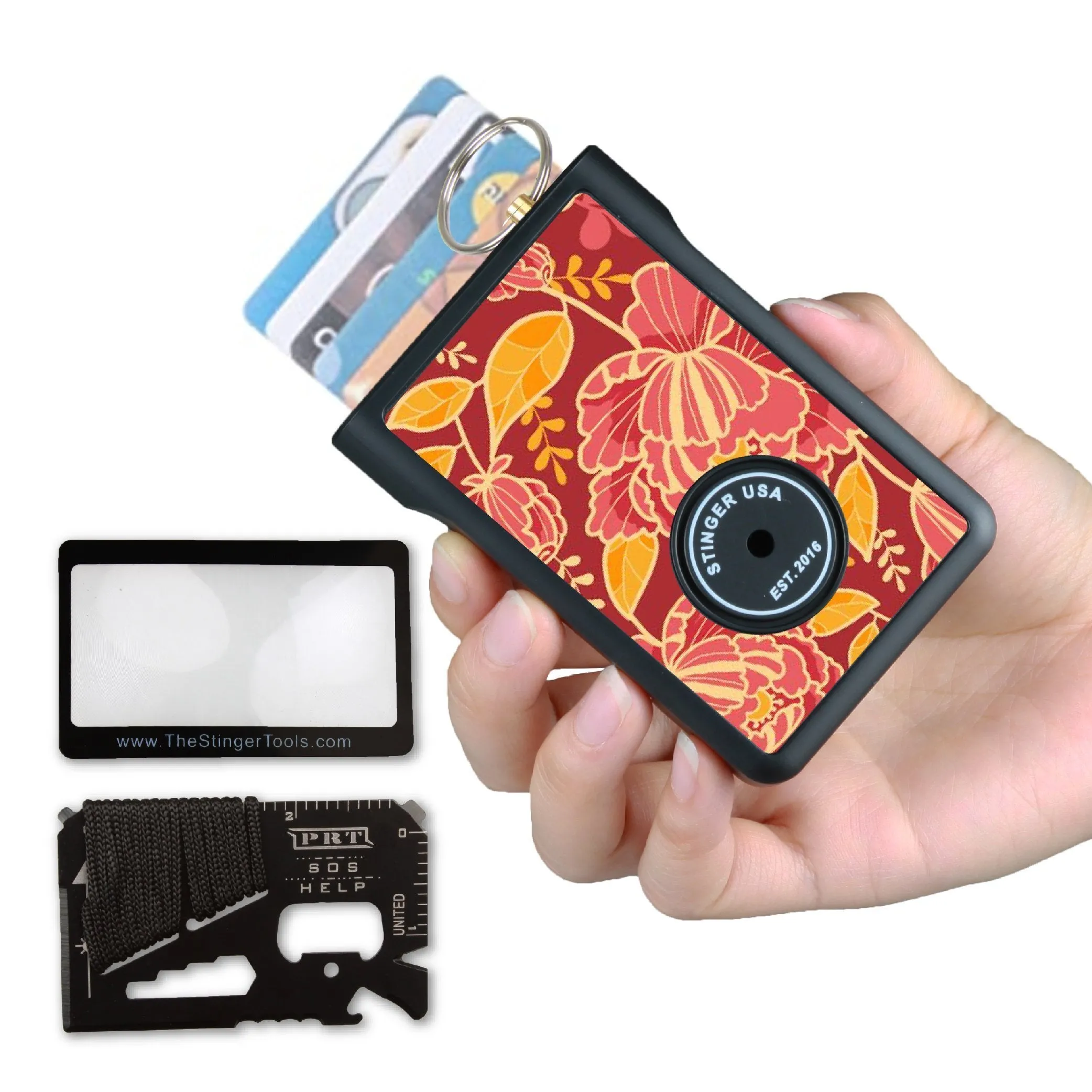 Safety Wallet With Personal Alarm Multi Functional Tool (Green Marble)