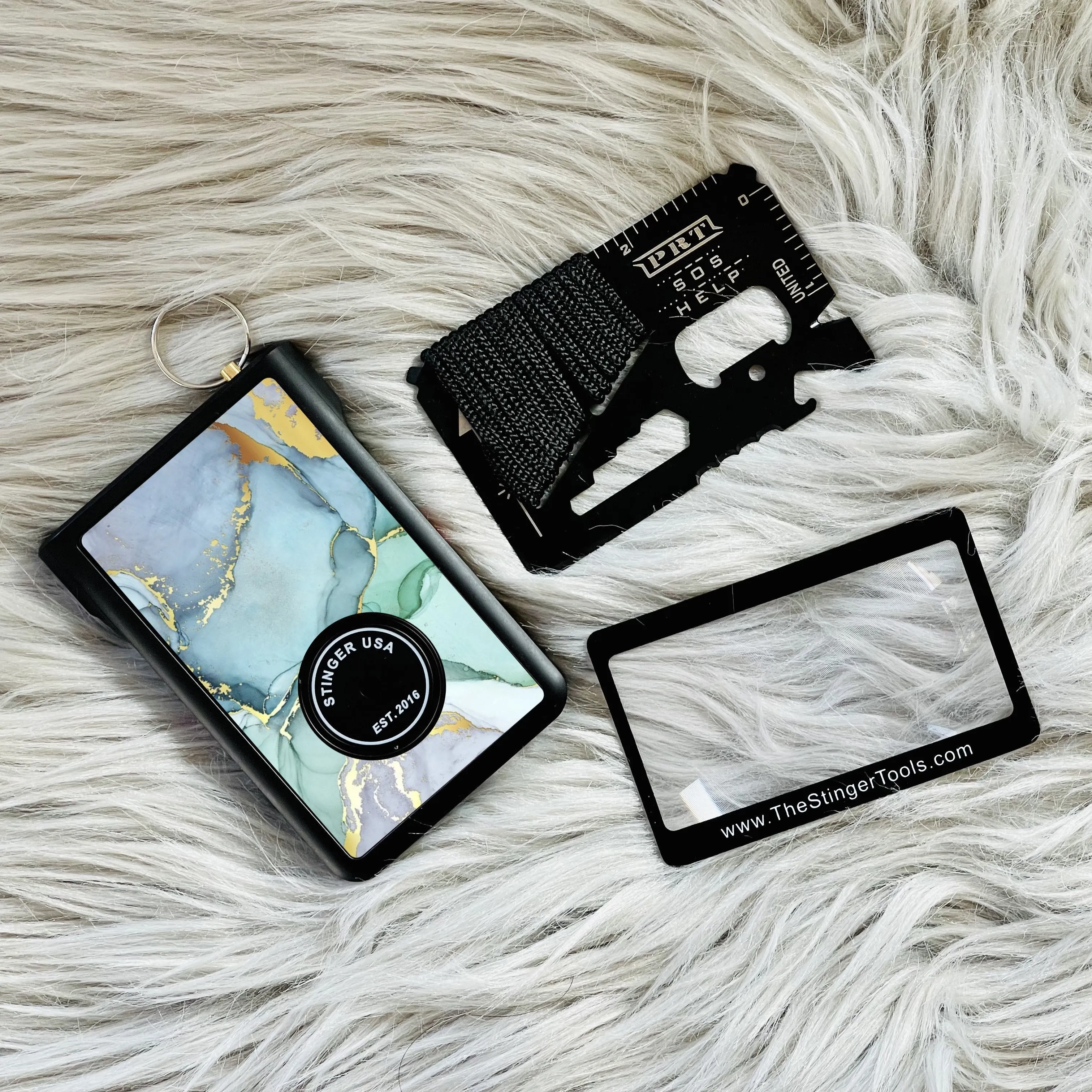 Safety Wallet With Personal Alarm Multi Functional Tool (Green Marble)