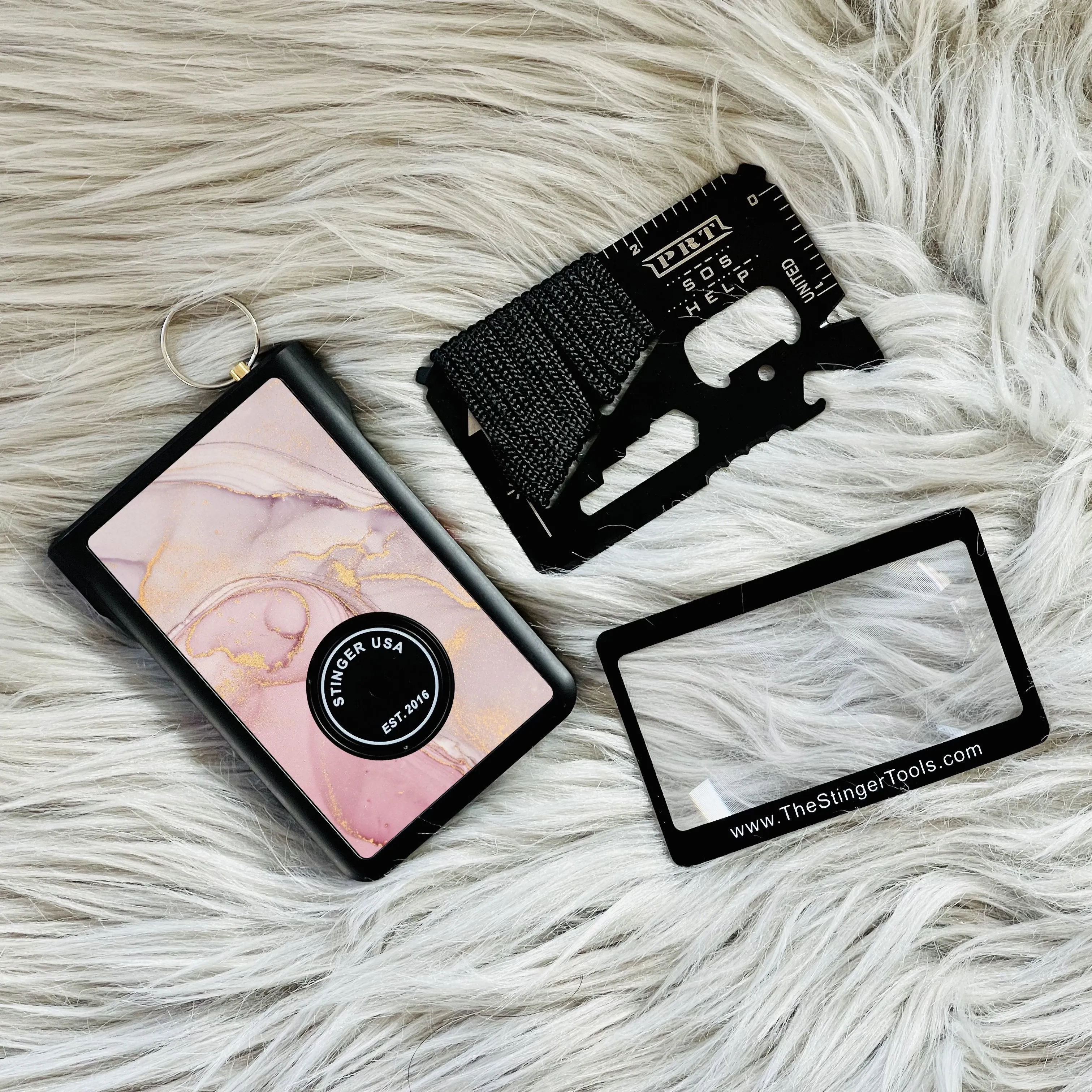 Safety Wallet With Personal Alarm Multi Functional Tool (Pink Marble)