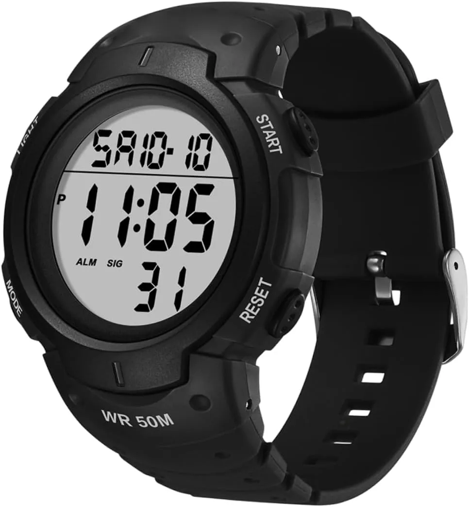 SAFIGLE 1Pc Electronic Watch for Men Stylish Multifunction Sports Wrist Watch with Luminous Display Casual Design for Outdoor Activities Black
