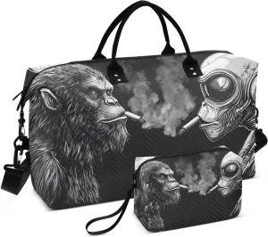 Sasquatch Alien Face Travel Duffel Bag, Gym Bags with Multiple Interior Pockets for Men Women Toiletry Purse Included 20.5”x 1.9” x 13.8”