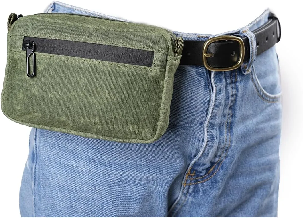 Sayram SP7 EDC Belt Pouch - Waxed Canvas With Zipper, Waist Pack for Men, Anti-Theft Pickpocket Organizer for Daily Use