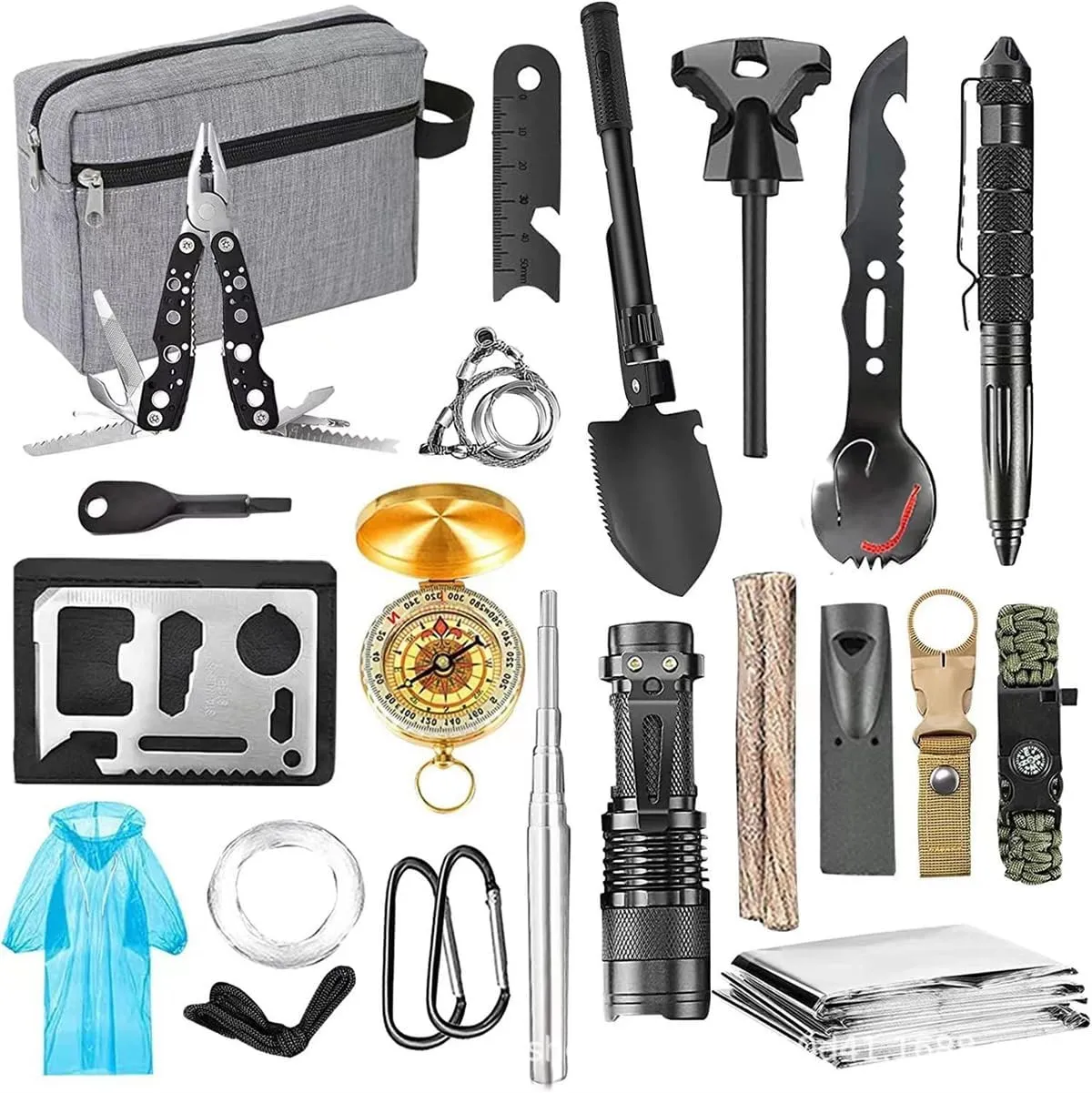 scosao Survival Kits Camping kit, 22 PCS Emergency Survival Gear First Aid Kits and Equipment with Bag for Outdoor Adventure, Hunting, Hiking,Fishing, Gifts for Men Women