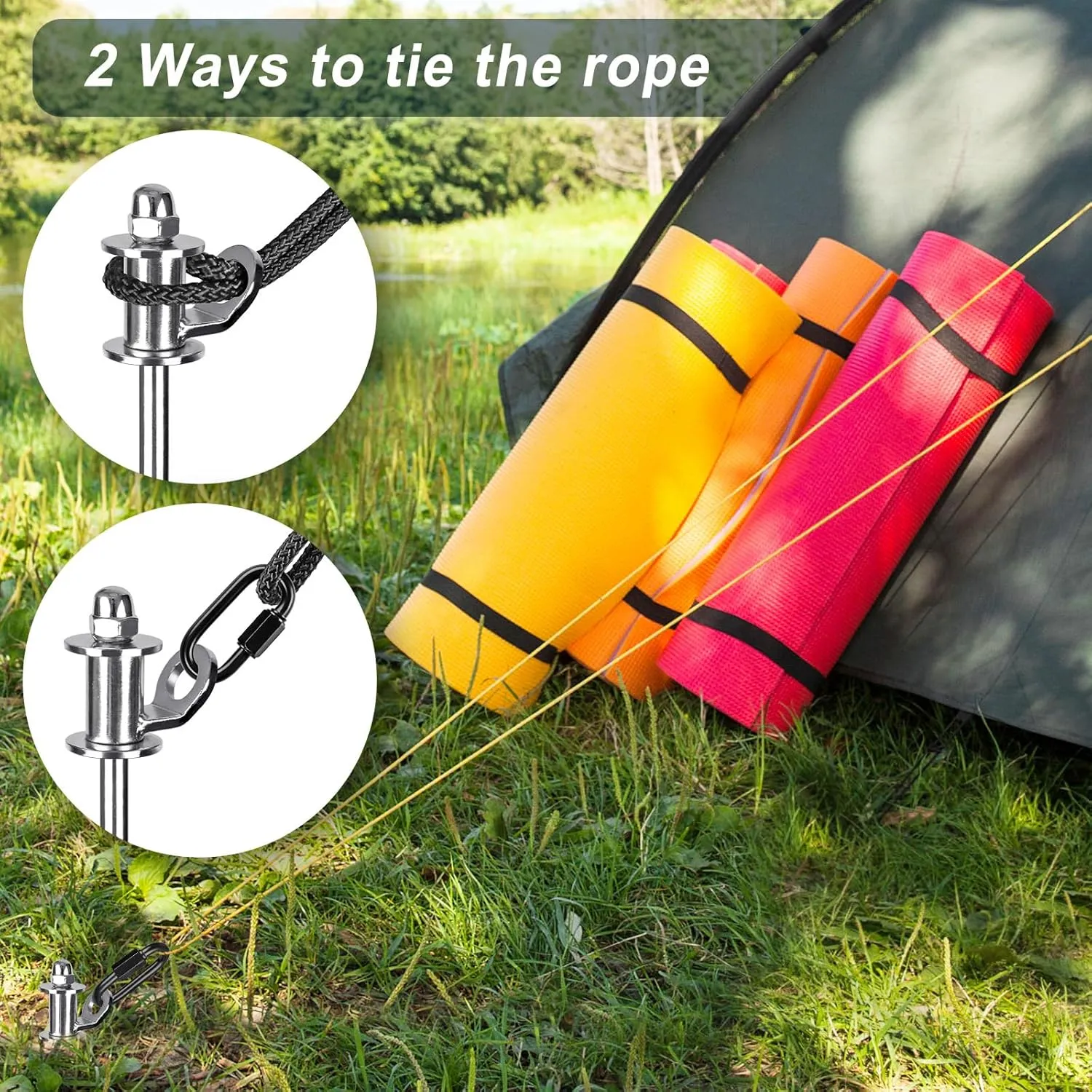 SELEWARE Heavy Duty Ground Anchors Tent Stakes for Trampoline Camping Swing Set Shed Canopy Securing Animals Bounce House Free Swivel Anchor Design 4 Pcs 13'' Long