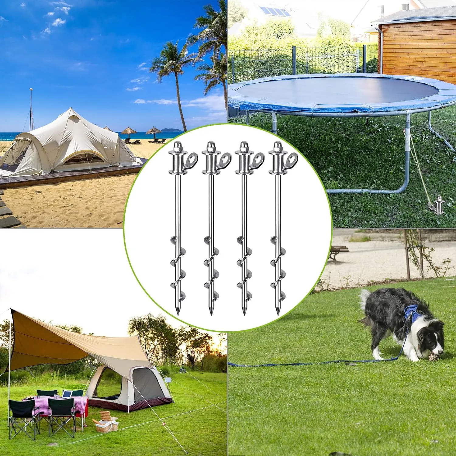 SELEWARE Heavy Duty Ground Anchors Tent Stakes for Trampoline Camping Swing Set Shed Canopy Securing Animals Bounce House Free Swivel Anchor Design 4 Pcs 13'' Long