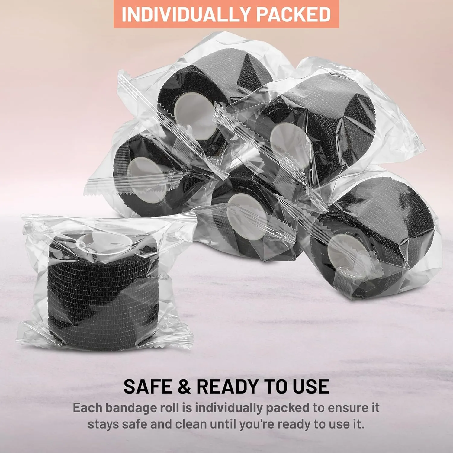 Self-Adherent Cohesive Bandage - 12 Pack Bulk | Black Self-Adhering Medical Wrap | 2" Wide x 5 Yards Athletic Sports Tape Sweat & Water Resistant, First Aid