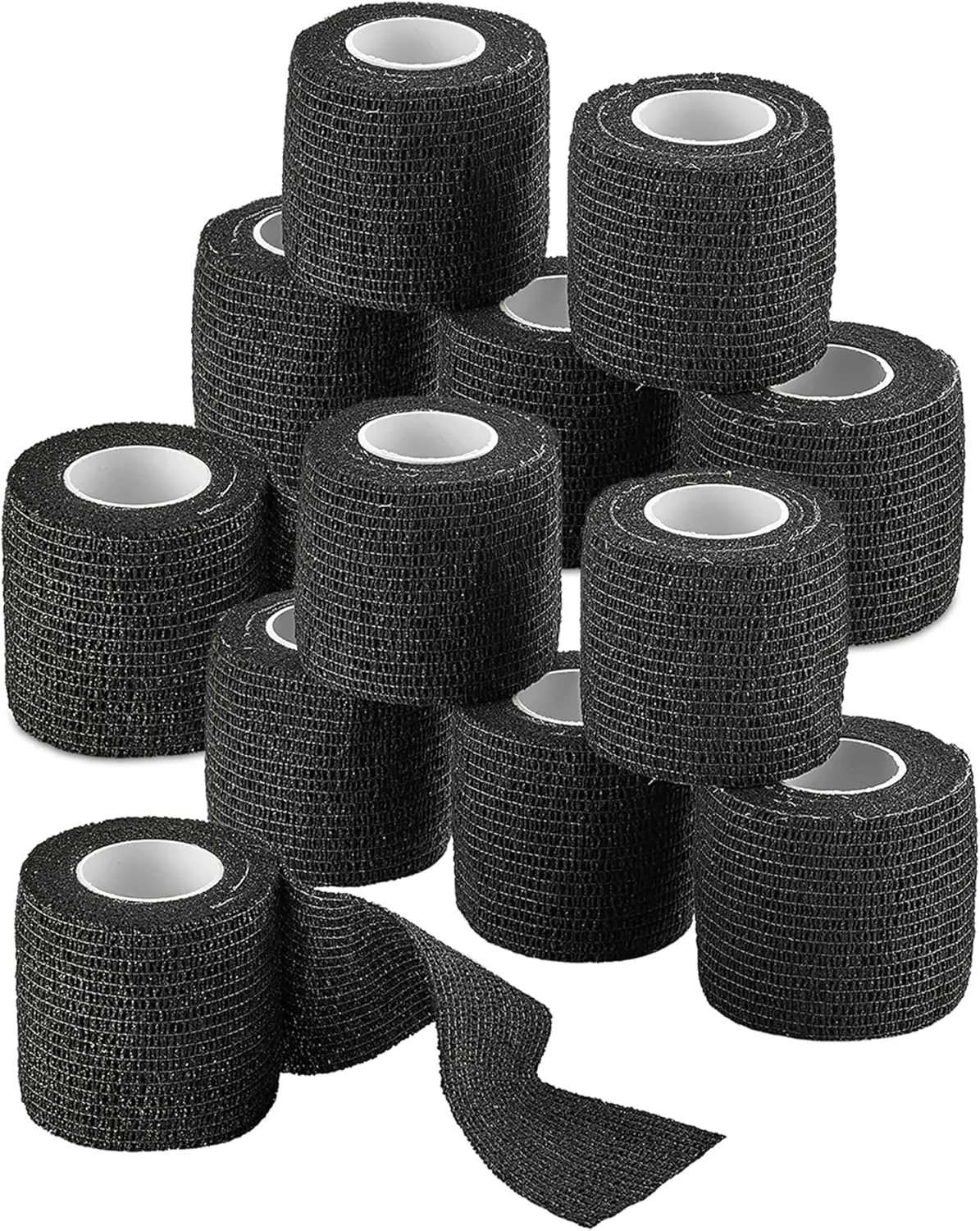 Self-Adherent Cohesive Bandage - 12 Pack Bulk | Black Self-Adhering Medical Wrap | 2" Wide x 5 Yards Athletic Sports Tape Sweat & Water Resistant, First Aid