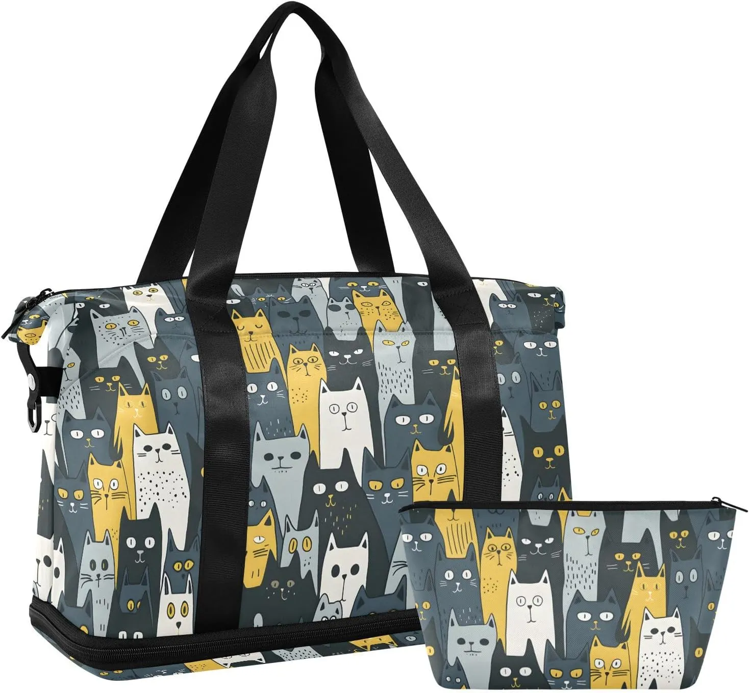 senya Cat Weekender Bag for Women, Texture Of A Crowd Of Cats Gym Bag Sports Duffle Bag Travel Tote Bag with Toiletry Bag Shoes Compartment Dry/Wet Separation Swim Bag, A06Y22017