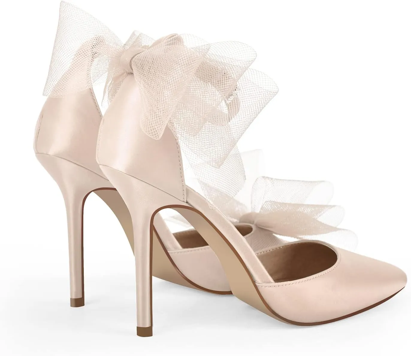 sexytag Women's Bow Heel Ankle Strap Pointed Toe Sexy Stiletto High Heels Pumps Satin Wedding Dress Party Sandals