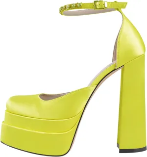 sexytag Women's Platform Heels Ankle Strap Rhinestone Crystal Sandals Square Toe Chunky High Heel Pumps