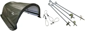 ShelterLogic 8' x 10' x 5' Small Round Livestock Shelter Kit with ShelterAuger 4-Piece 30-Inch Reusable Heavy Duty Steel Earth Auger Anchor Kit
