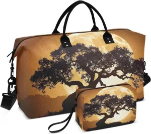 Silhouette Tree Moon Duffel Bag for Traveling, Travel Bag Gym Bag, with Multiple Interior Pockets Shoulder Weekender Bag for Women Men with Toiletry Bag 20.5L x 1.9W x 13.8H