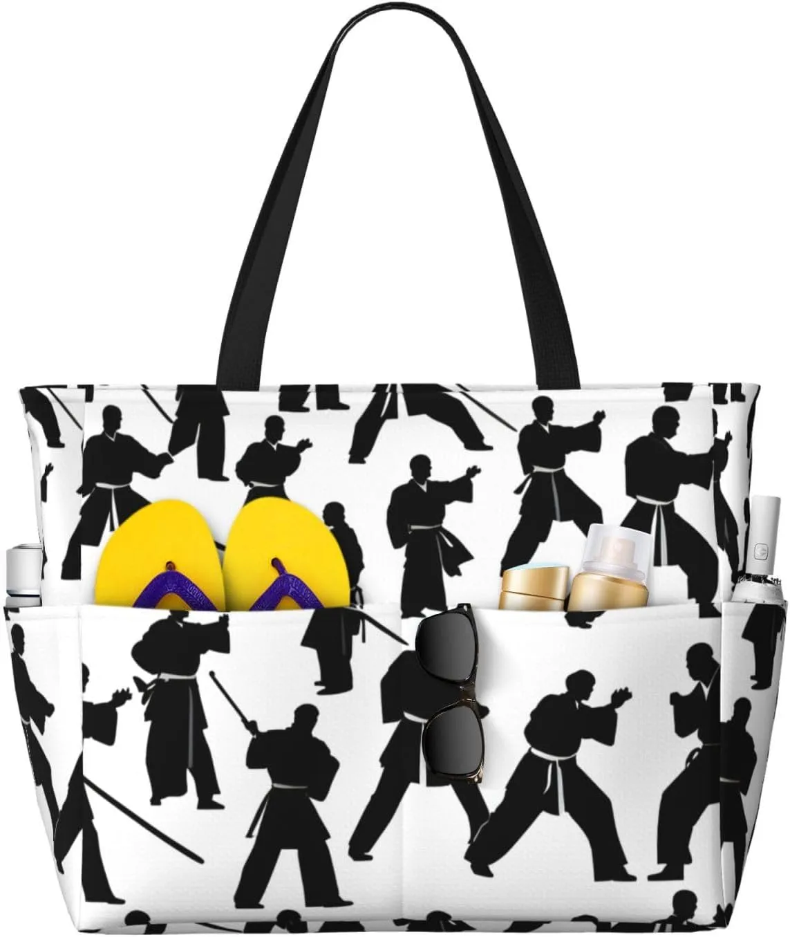 Silhouettes of Martial Arts Print Generic Large Capacity Beach Travel Bag - Swim Backpack/Family- Pool Accessories