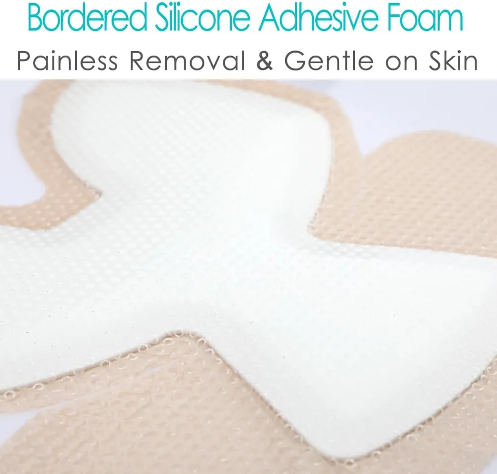 Silicone Foam Dressing Wounds Bandages with Gentle Adhesive Border - 8"x8" Heel Protector Padding for Ulcer, Sore, Cracked Heels (Pack of 3)