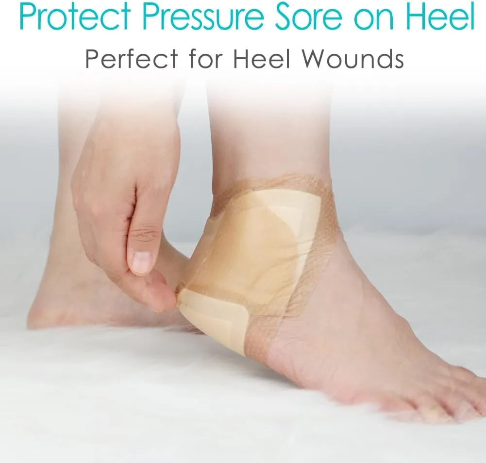 Silicone Foam Dressing Wounds Bandages with Gentle Adhesive Border - 8"x8" Heel Protector Padding for Ulcer, Sore, Cracked Heels (Pack of 3)