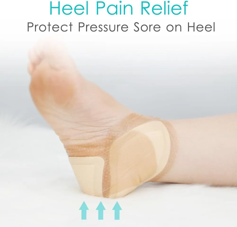 Silicone Foam Dressing Wounds Bandages with Gentle Adhesive Border - 8"x8" Heel Protector Padding for Ulcer, Sore, Cracked Heels (Pack of 3)