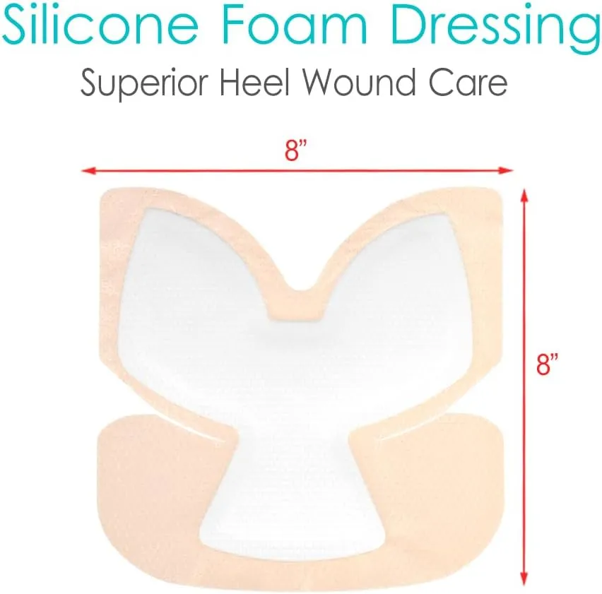 Silicone Foam Dressing Wounds Bandages with Gentle Adhesive Border - 8"x8" Heel Protector Padding for Ulcer, Sore, Cracked Heels (Pack of 3)