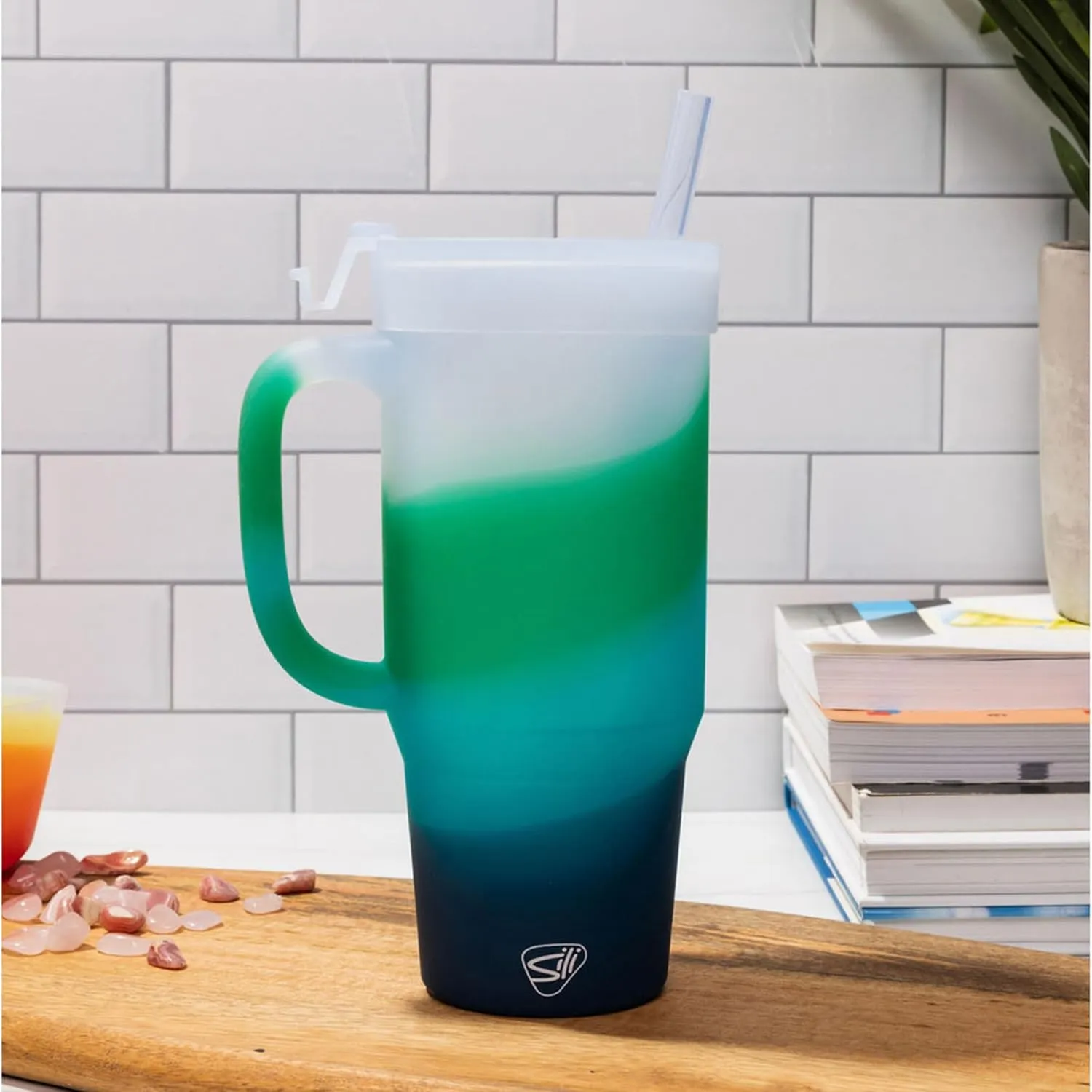 Silipint: Humbler 32oz - Mountain Air -Silicone Handled Tumbler, Lid & Straw, Unbreakable Cup, Hot/Cold Drinks, Dishwasher-Microwave-Freezer-Oven Safe