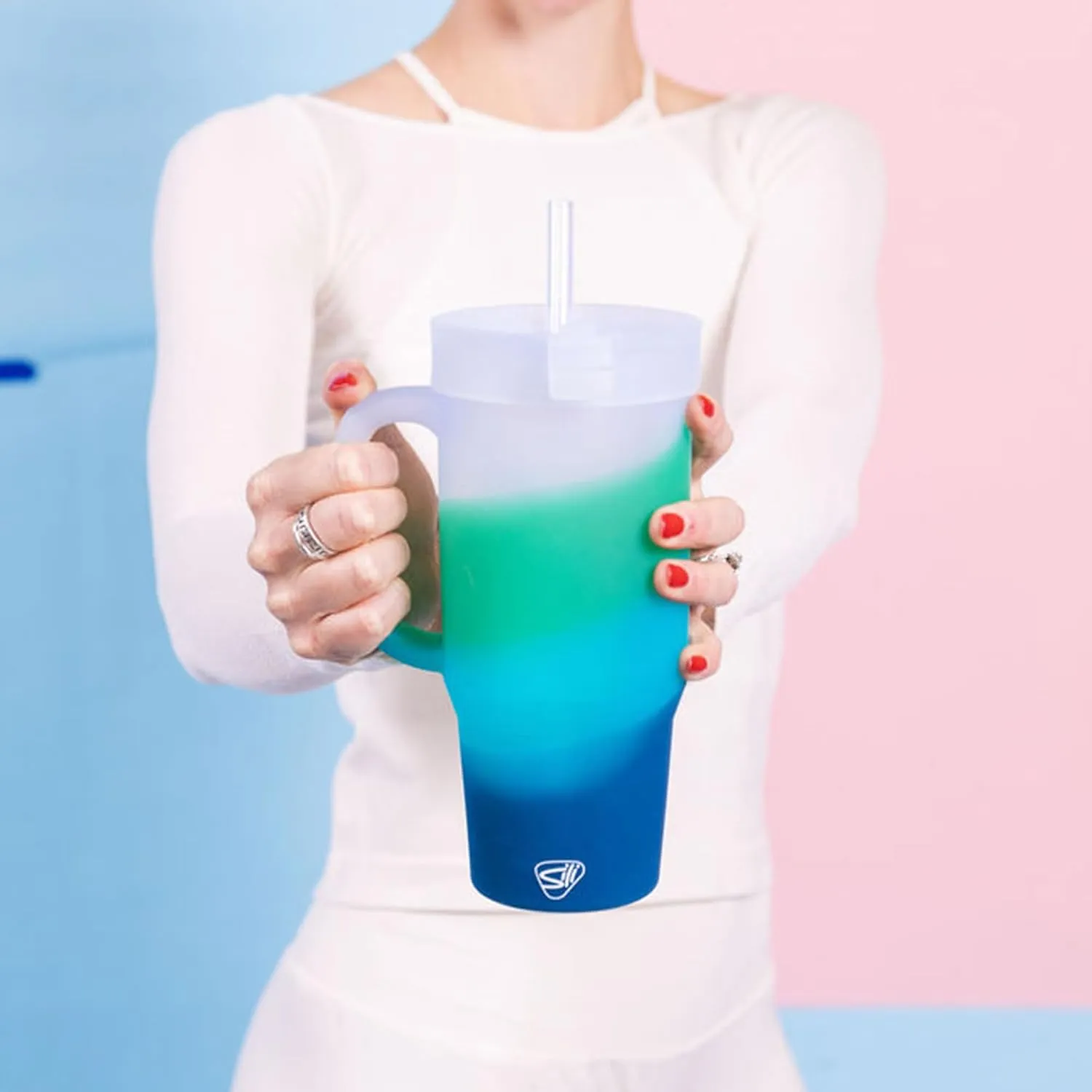 Silipint: Humbler 32oz - Mountain Air -Silicone Handled Tumbler, Lid & Straw, Unbreakable Cup, Hot/Cold Drinks, Dishwasher-Microwave-Freezer-Oven Safe