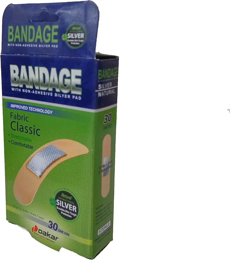 Silver Bandaids 0.75"x2.8", Pack of 30