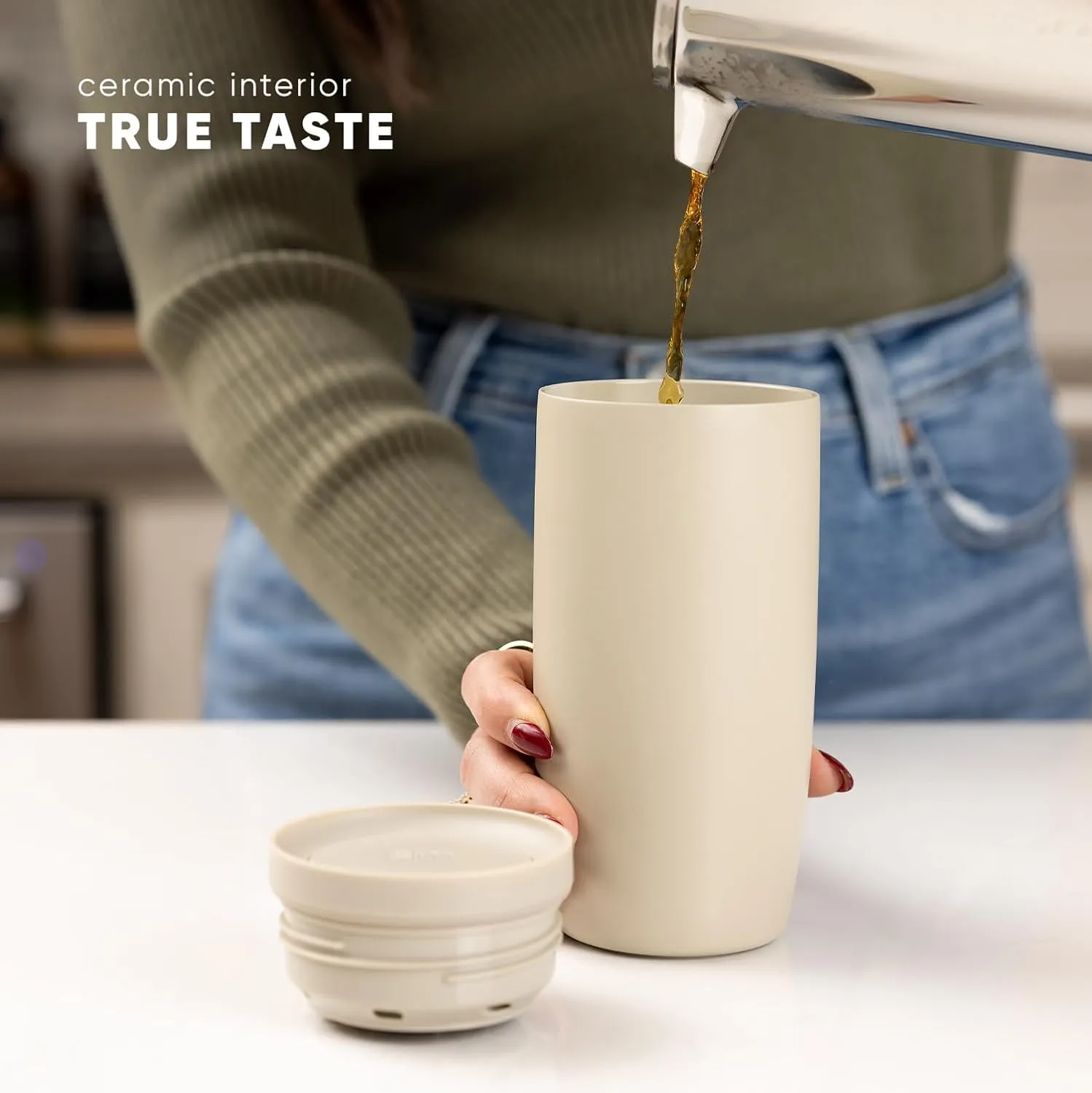 Simple Modern Travel Coffee Mug Tumbler with 360° Lid | Ceramic-Lined Insulated Stainless Steel Cold Brew Iced Coffee Cup | Gifts for Women Men Her Him | Voyager Signature | 16oz | Sea Glass Sage