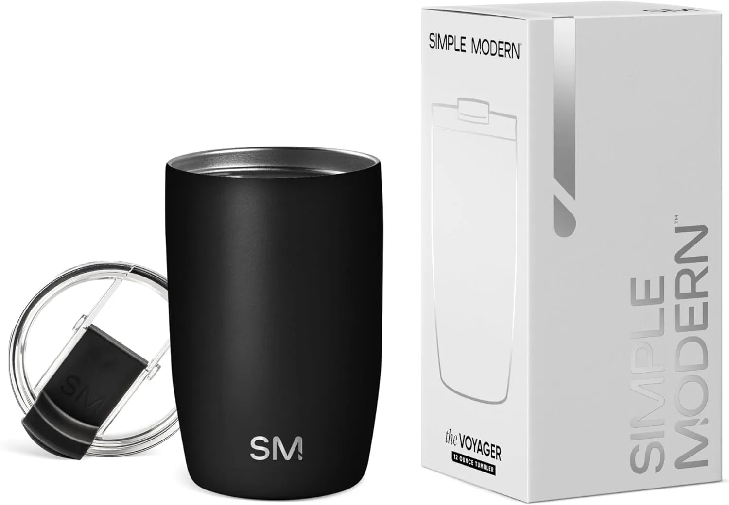 Simple Modern Travel Coffee Mug Tumbler with Flip Lid | Reusable Insulated Stainless Steel Cold Brew Iced Coffee Cup Thermos | Gifts for Women Men Him Her | Voyager Collection | 12oz | Midnight Black