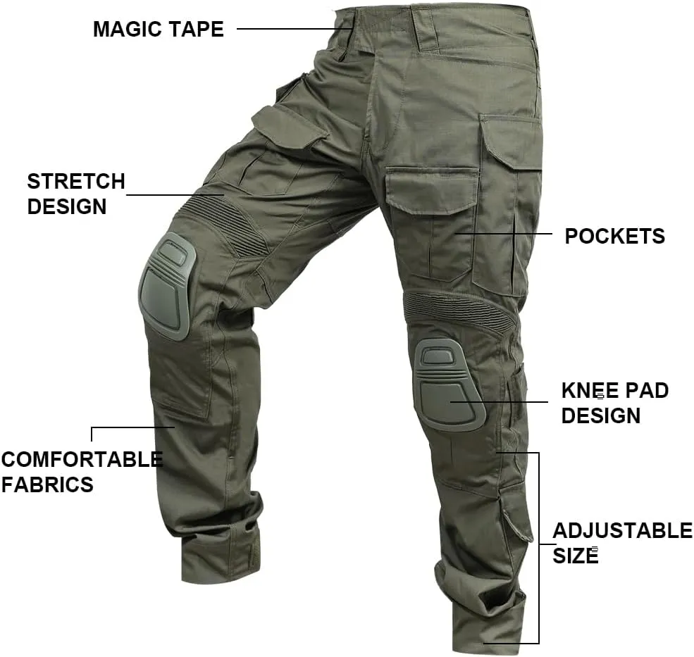 SINAIRSOFT G3 Tactical Pants with Knee Pads,Men's Airsoft Paintball Hunting Outdoor Pants,Combat Army BDU Trousers
