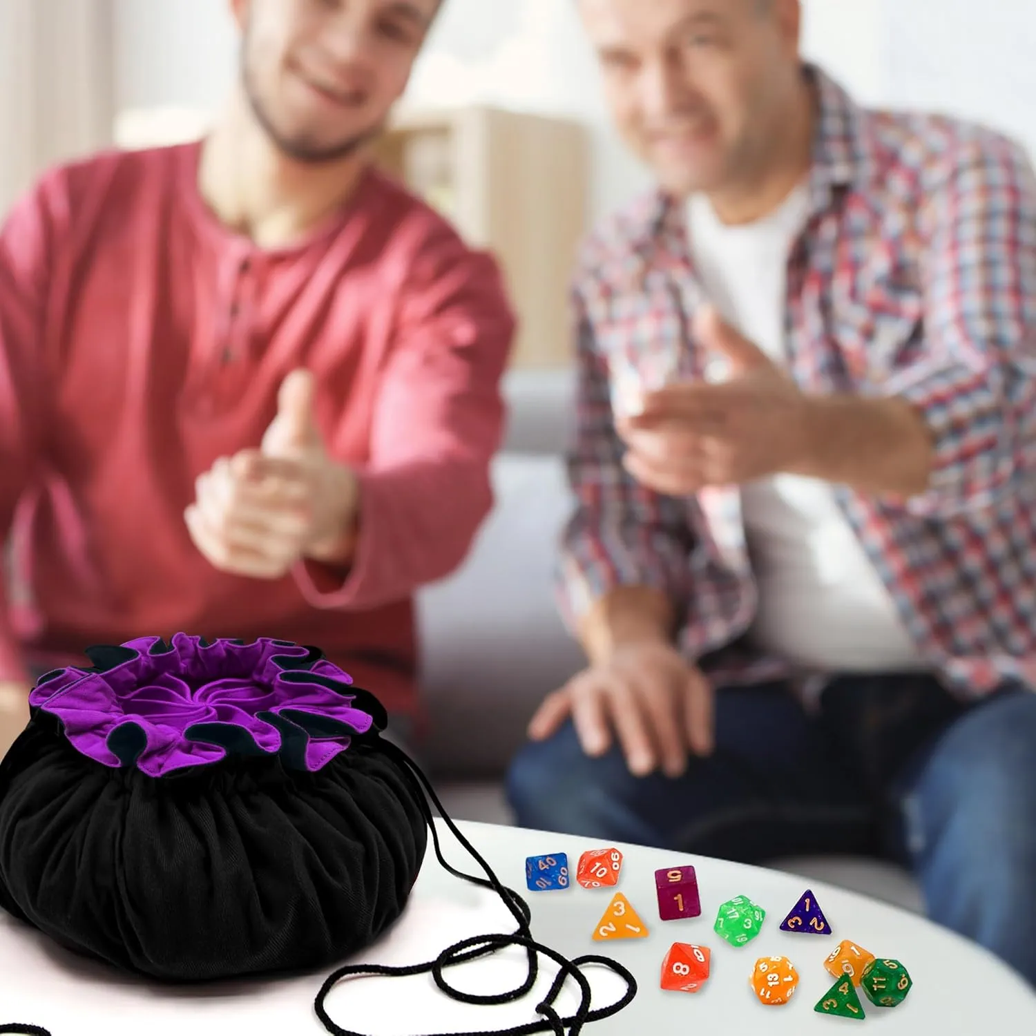 SIQUK Large Dice Bag with Pockets Drawstring Dice Bag DND Dice Storage Bag Big Capacity Dice Pouch for RPG MTG Table Games, Hold over 300 Dice (Black & Dark Violet)