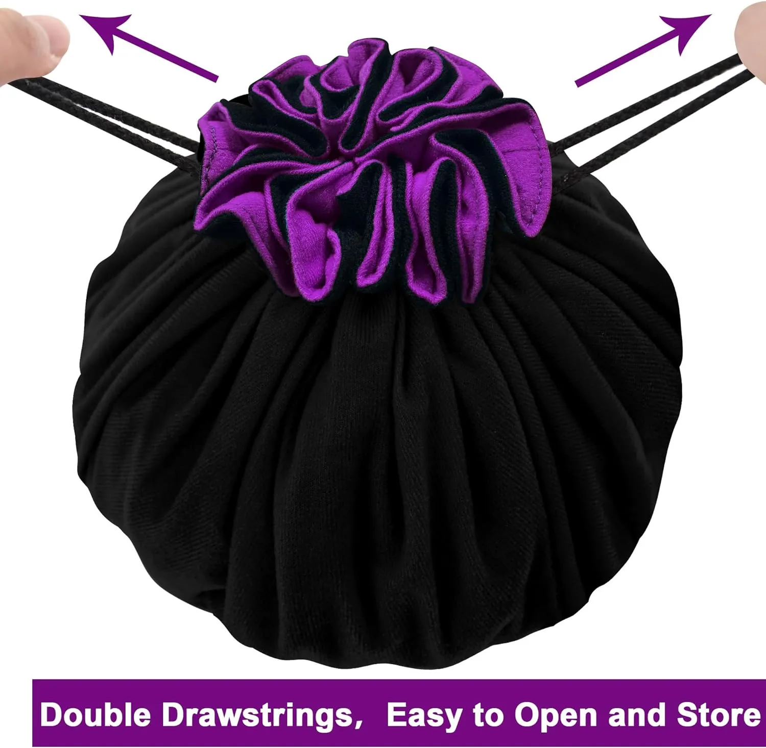 SIQUK Large Dice Bag with Pockets Drawstring Dice Bag DND Dice Storage Bag Big Capacity Dice Pouch for RPG MTG Table Games, Hold over 300 Dice (Black & Dark Violet)