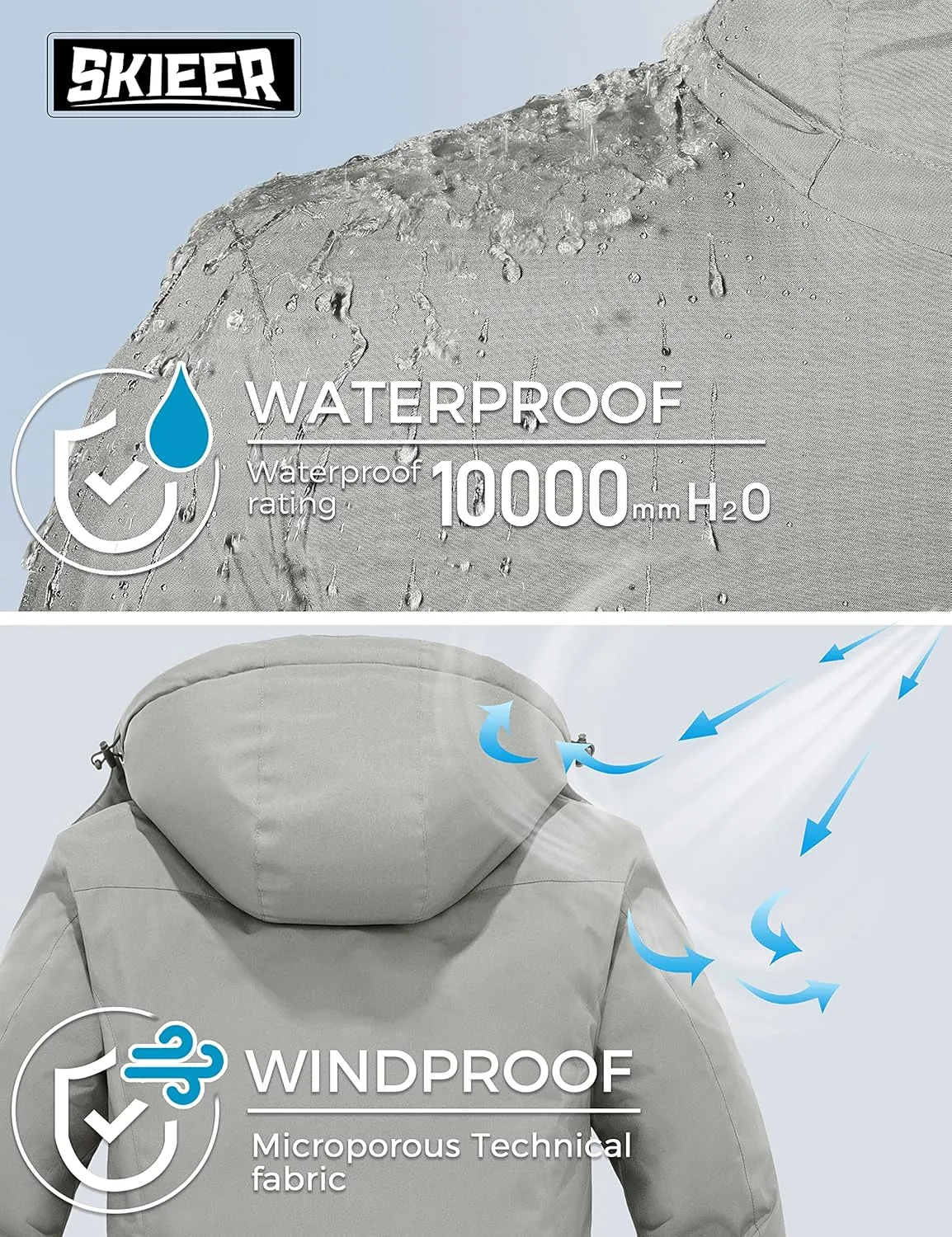 Skieer Men's Mountain Waterproof Ski Jacket Winter Rain Jacket Warm Fleece Snow Coat