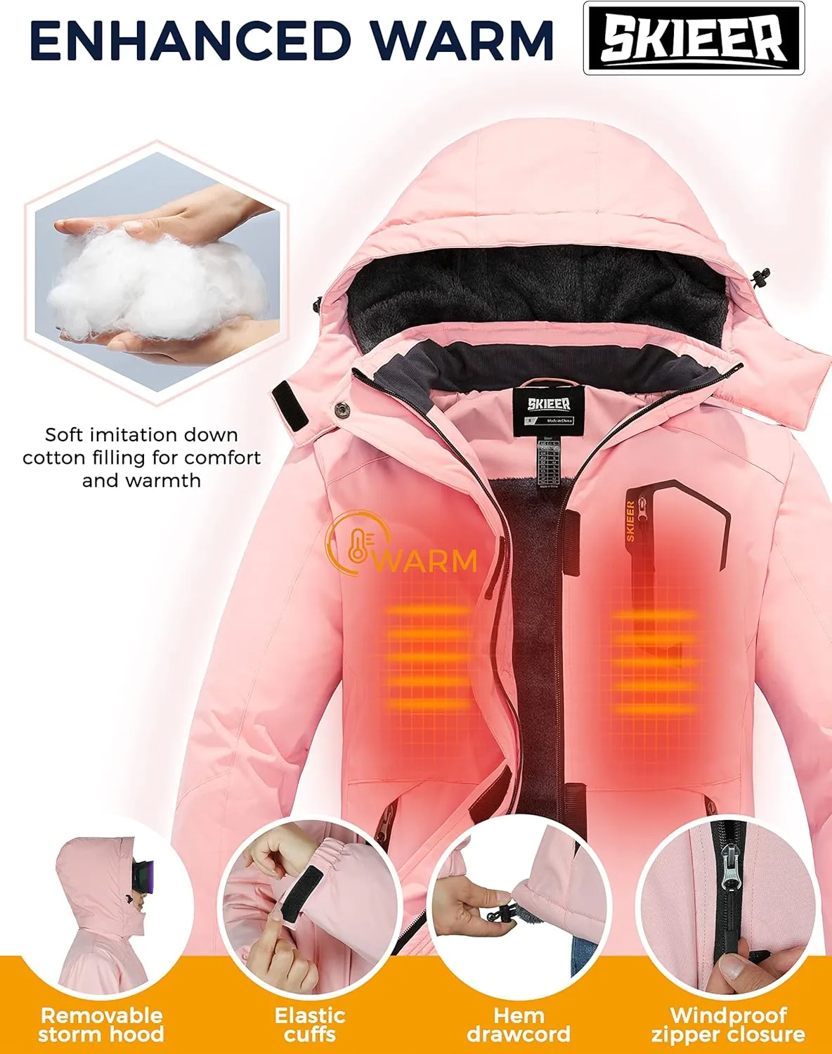 Skieer Women's Waterproof Ski Jacket Warm Winter Coat Fleece Snowboarding Coat