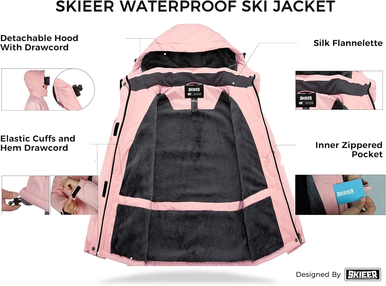 Skieer Women's Waterproof Ski Jacket Warm Winter Coat Fleece Snowboarding Coat