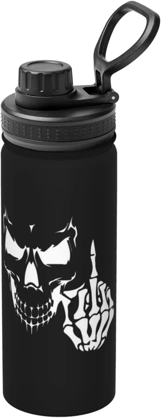 Skull Middle Finger 18oz Large Capacity Sports Insulated Water Bottle Black