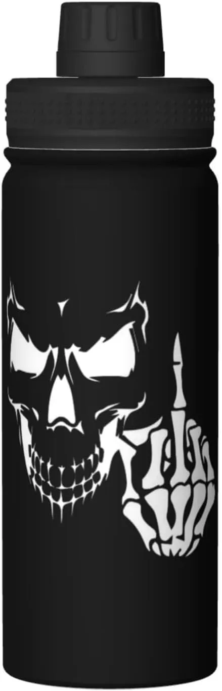 Skull Middle Finger 18oz Large Capacity Sports Insulated Water Bottle Black