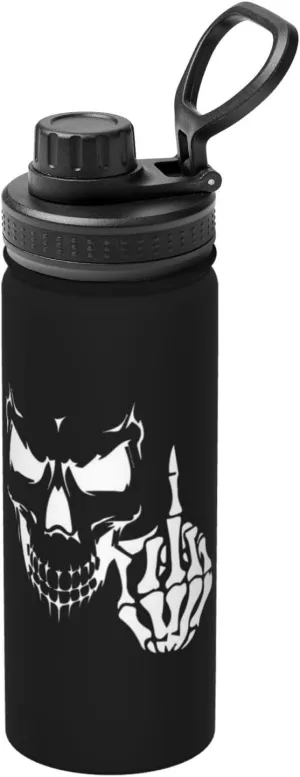 Skull Middle Finger 18oz Large Capacity Sports Insulated Water Bottle Black