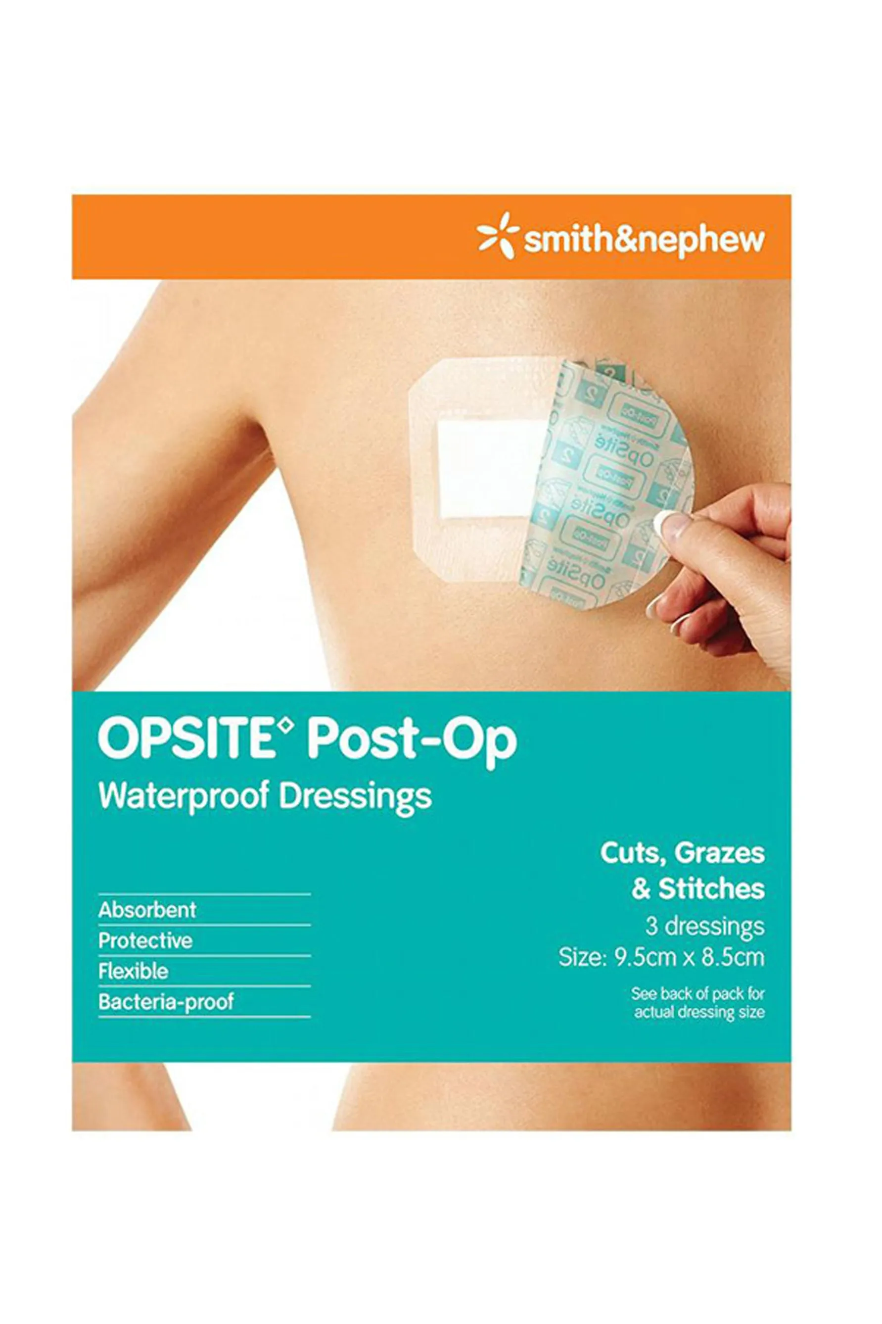 SMITH & NEPHEW OPSITE Post-Op Waterproof Dressings 9.5cmx8.5cm 3 Pack