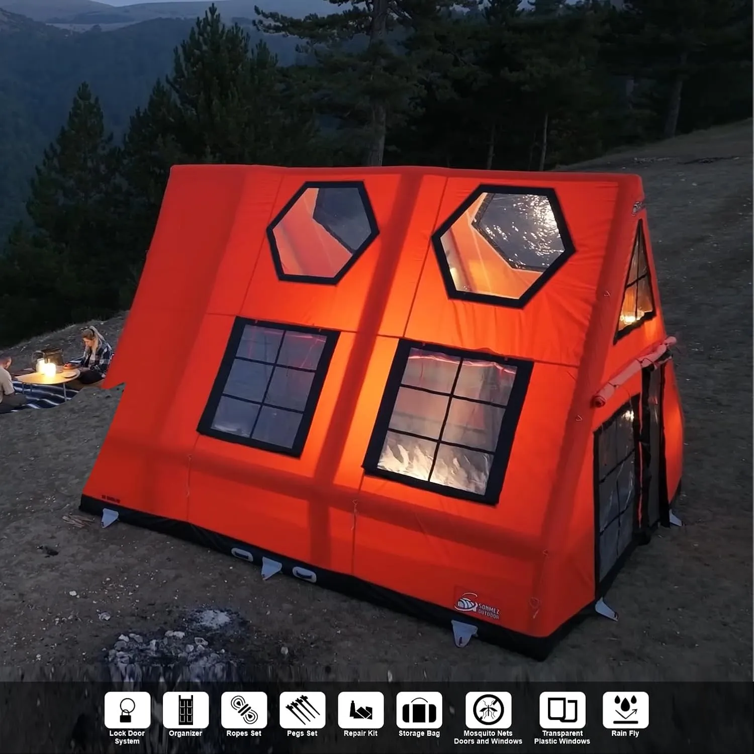 Sönmez Air Bungalow Camping Tent – Portable and Waterproof Inflatable Tent for 8-10 People, 4-Season Use, UV Protection, Quick Setup in 10 Minutes, and Luxury Camping Features