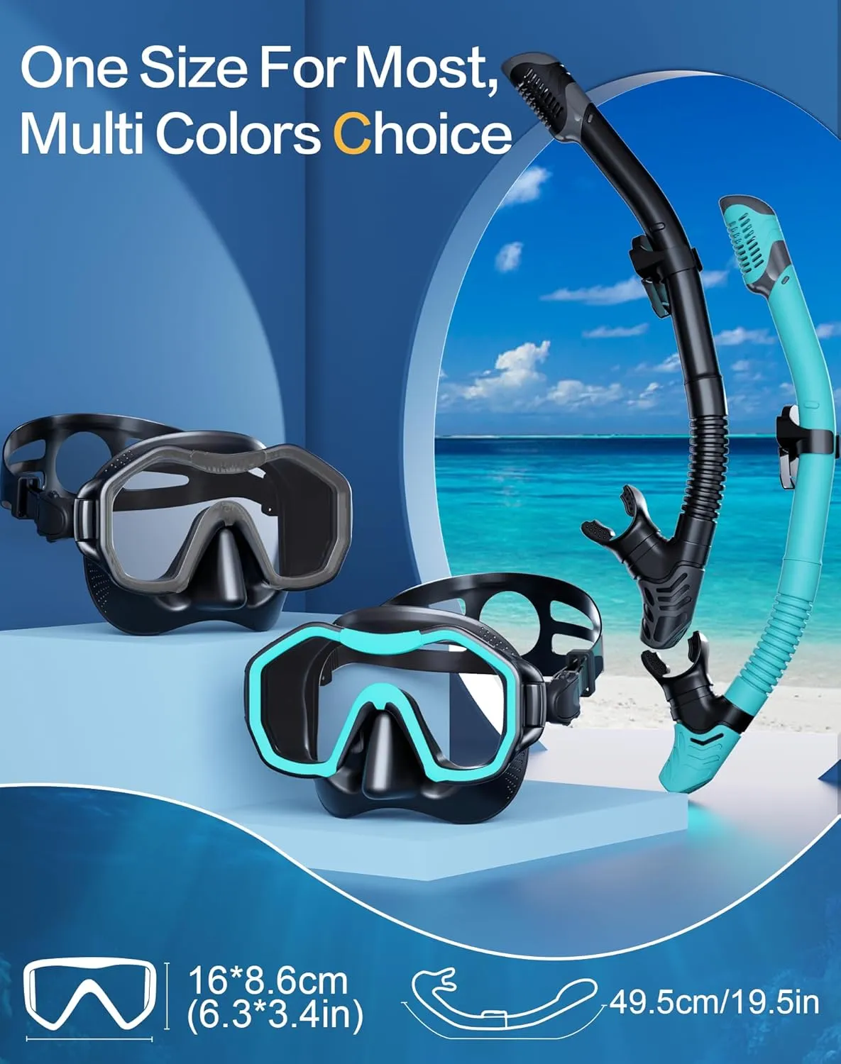 Snorkeling Gear for Adults Kids, Dry-Top Snorkel Set, 180°Panoramic Wide View Diving Mask Breathing Freely Snorkel Mask for Snorkeling Scuba Diving Swimming Travel