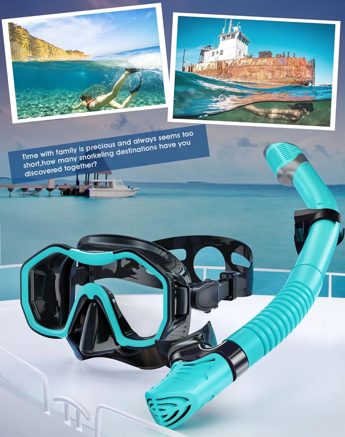 Snorkeling Gear for Adults Kids, Dry-Top Snorkel Set, 180°Panoramic Wide View Diving Mask Breathing Freely Snorkel Mask for Snorkeling Scuba Diving Swimming Travel