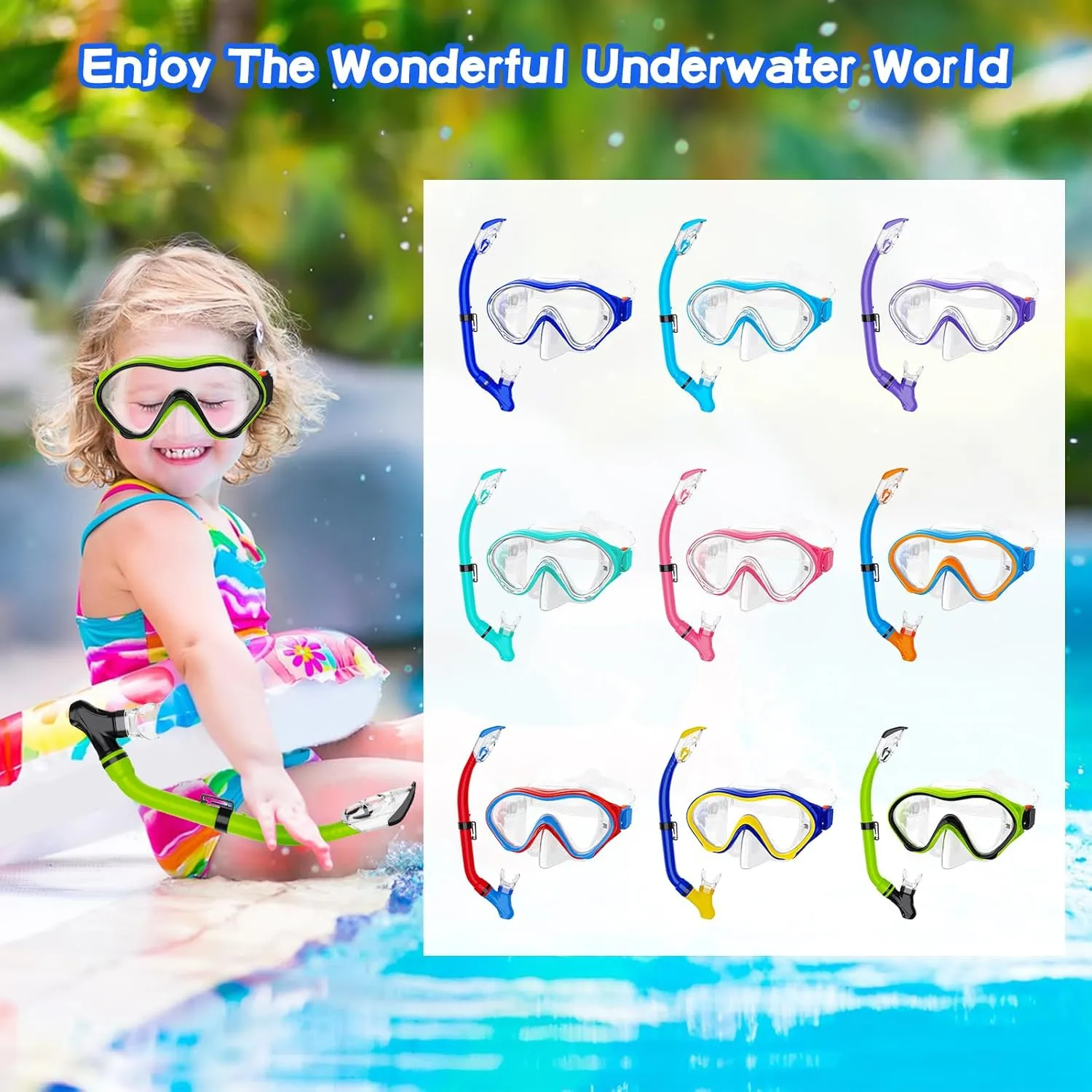 Snorkeling Gear for Kids with Foldable Silicone Full Dry Snorkel, Kids Snorkel Set Anti Leak Youth Junior Snorkeling Package Diving Mask Soft Tube with Mesh Bag Scuba Swimming Goggles