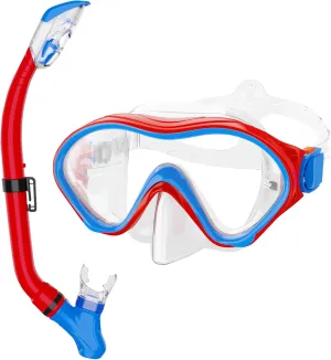 Snorkeling Gear for Kids with Foldable Silicone Full Dry Snorkel, Kids Snorkel Set Anti Leak Youth Junior Snorkeling Package Diving Mask Soft Tube with Mesh Bag Scuba Swimming Goggles