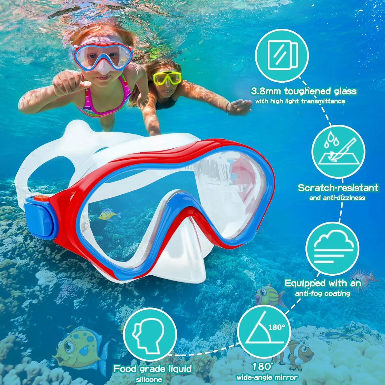 Snorkeling Gear for Kids with Foldable Silicone Full Dry Snorkel, Kids Snorkel Set Anti Leak Youth Junior Snorkeling Package Diving Mask Soft Tube with Mesh Bag Scuba Swimming Goggles