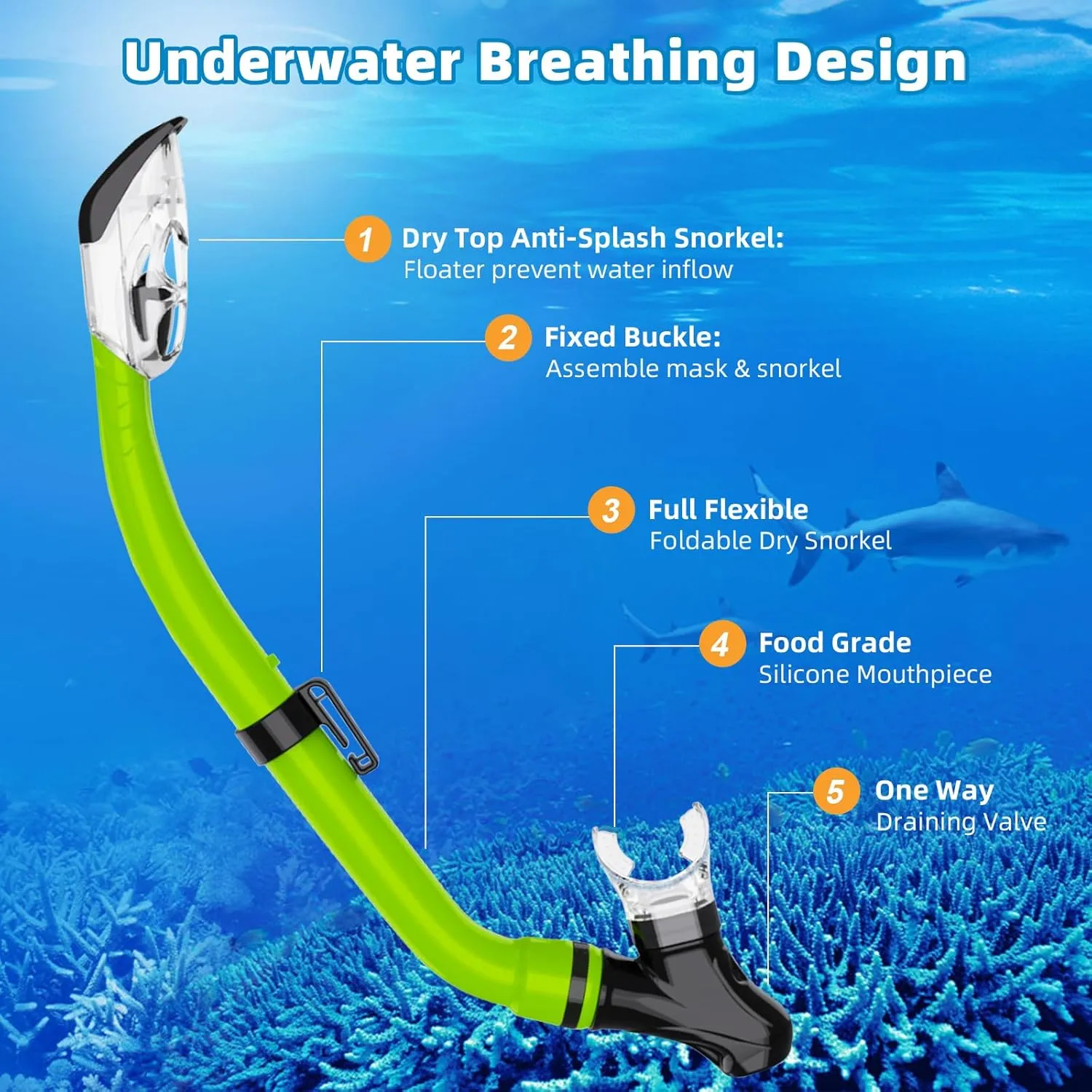 Snorkeling Gear for Kids with Foldable Silicone Full Dry Snorkel, Kids Snorkel Set Anti Leak Youth Junior Snorkeling Package Diving Mask Soft Tube with Mesh Bag Scuba Swimming Goggles