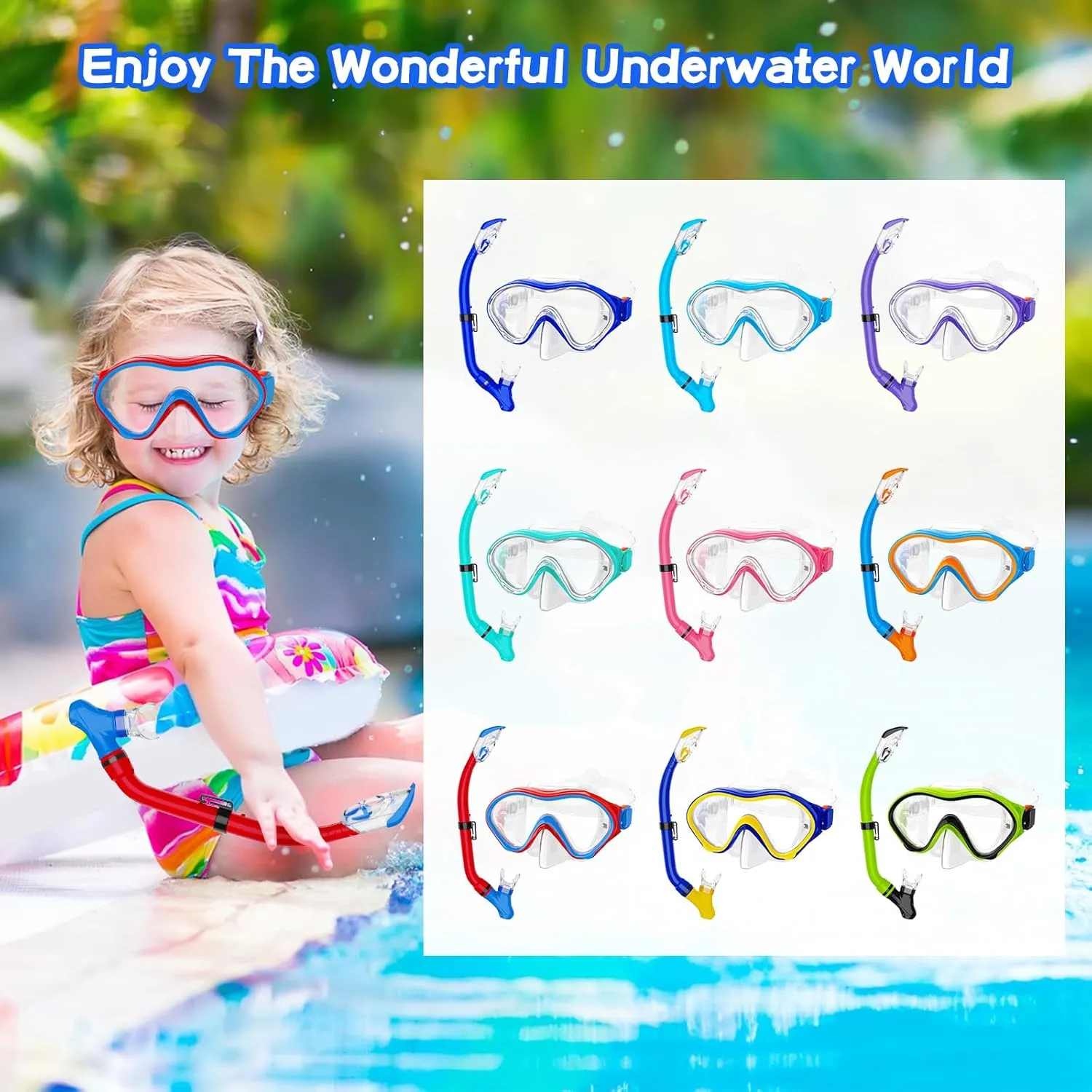 Snorkeling Gear for Kids with Foldable Silicone Full Dry Snorkel, Kids Snorkel Set Anti Leak Youth Junior Snorkeling Package Diving Mask Soft Tube with Mesh Bag Scuba Swimming Goggles
