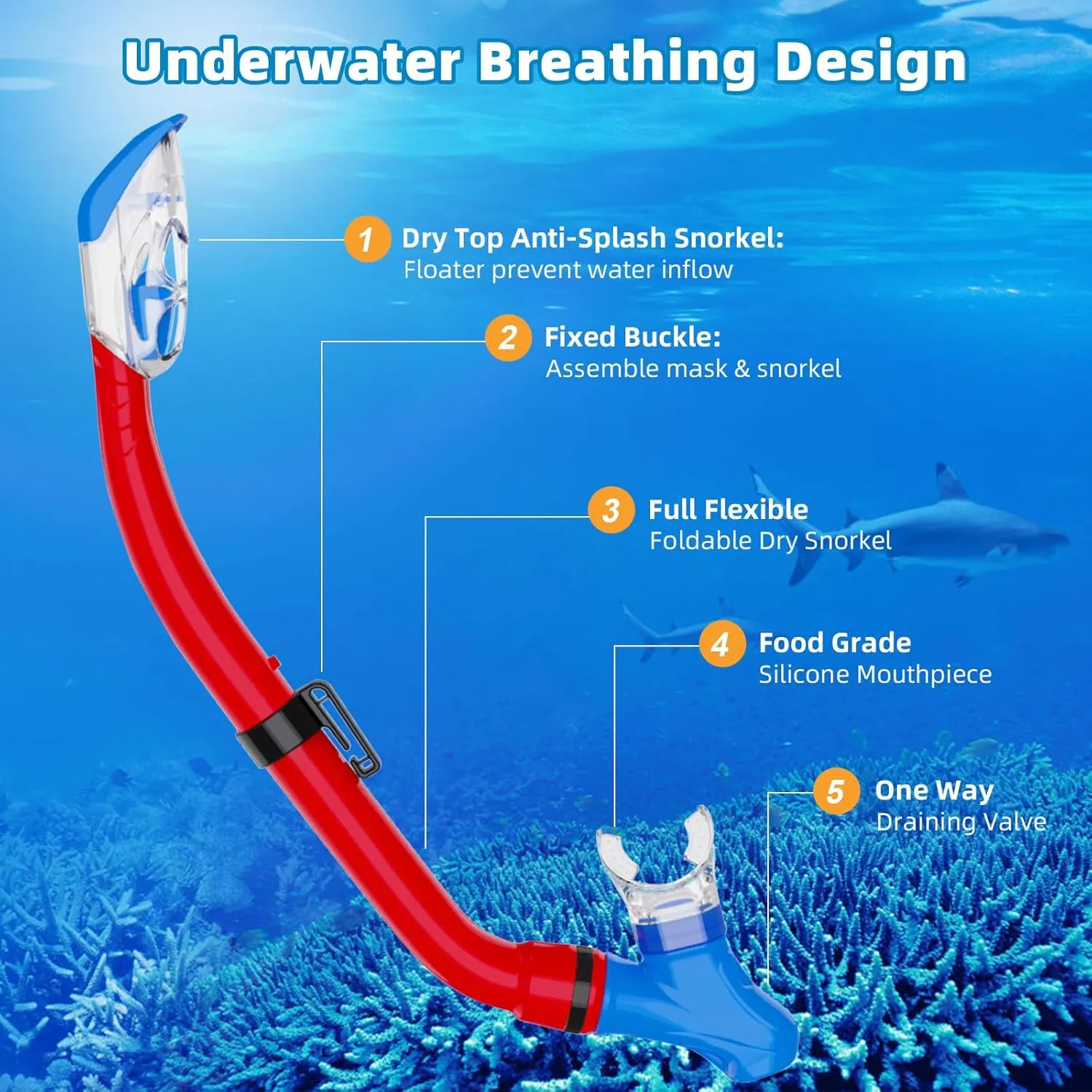 Snorkeling Gear for Kids with Foldable Silicone Full Dry Snorkel, Kids Snorkel Set Anti Leak Youth Junior Snorkeling Package Diving Mask Soft Tube with Mesh Bag Scuba Swimming Goggles