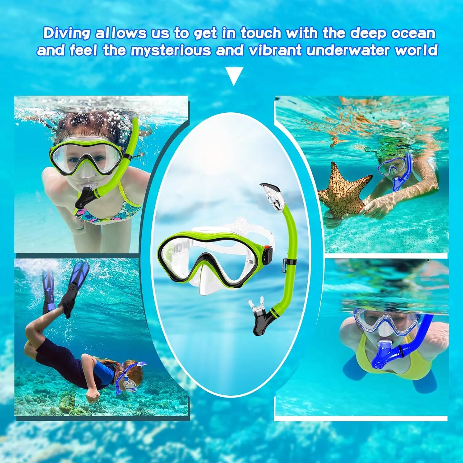 Snorkeling Gear for Kids with Foldable Silicone Full Dry Snorkel, Kids Snorkel Set Anti Leak Youth Junior Snorkeling Package Diving Mask Soft Tube with Mesh Bag Scuba Swimming Goggles