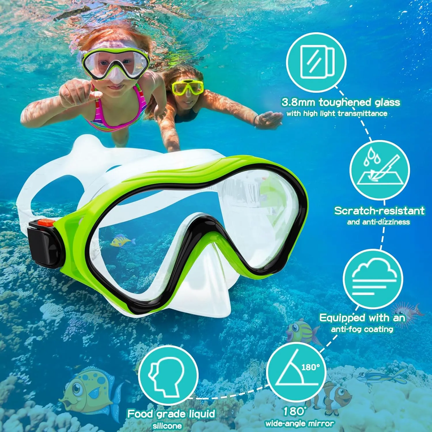 Snorkeling Gear for Kids with Foldable Silicone Full Dry Snorkel, Kids Snorkel Set Anti Leak Youth Junior Snorkeling Package Diving Mask Soft Tube with Mesh Bag Scuba Swimming Goggles
