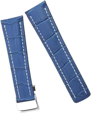 Soft Genuine Leather Bamboo Texture Watchband For Breitling Black Blue Watch Strap With Deployment Clasp Buckle