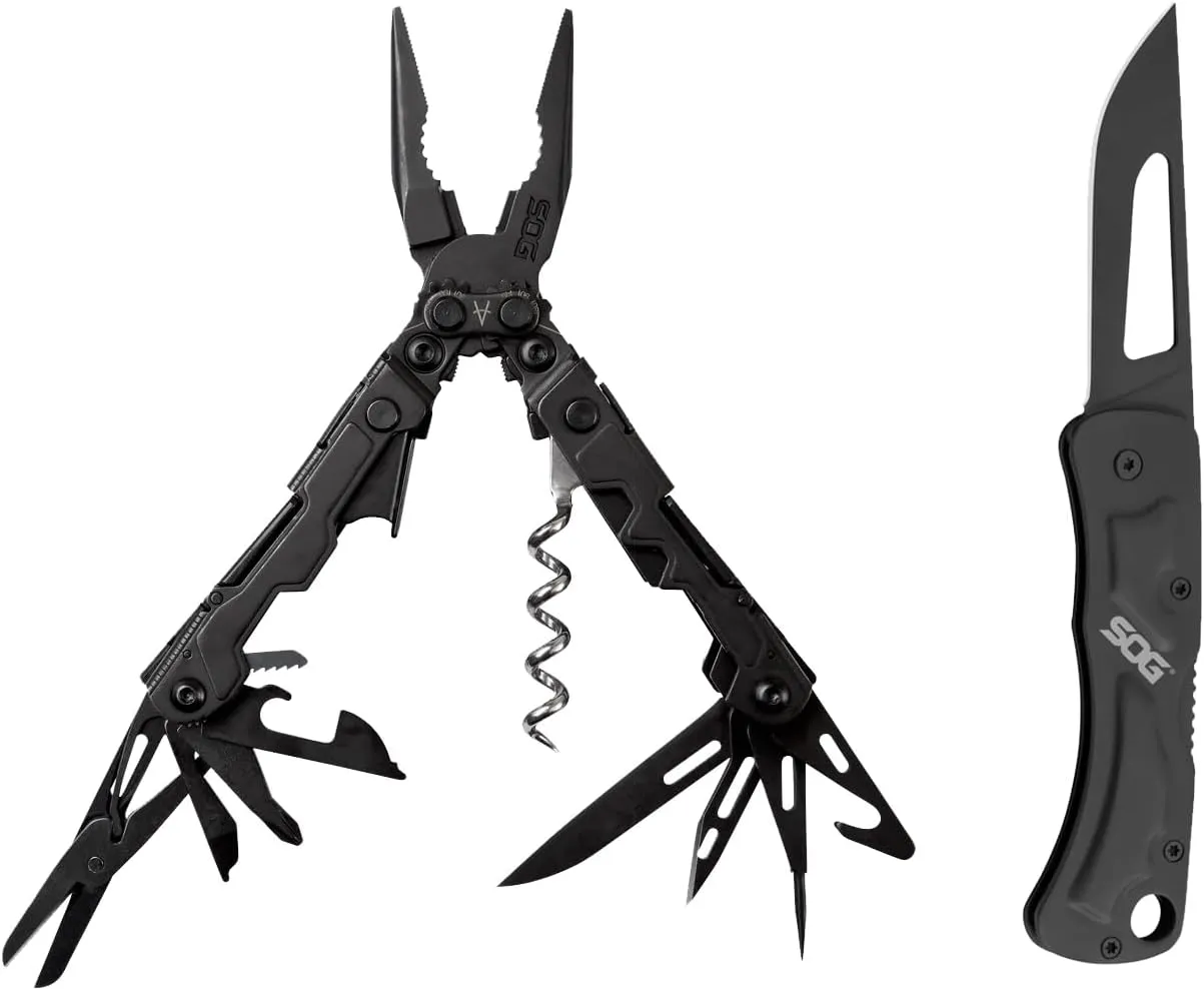 SOG PowerPint Mini Multi Tool - Utility Tool with 18 Lightweight Specialty Tools and SOG Centi II Folding Pocket Keychain Combo Set - Great Everyday Carry for Men or Women